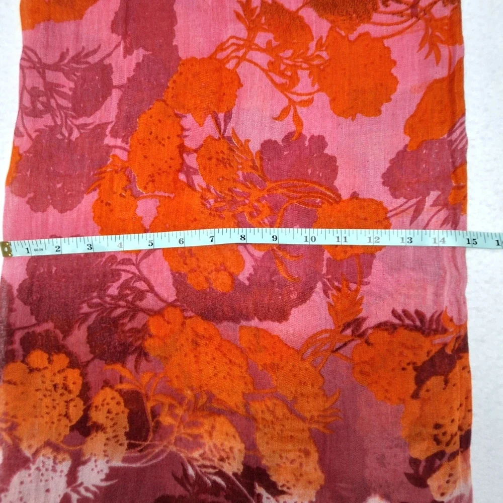 The Limited Scarf Womens OS Pink Orange Floral Lightweight Rayon Fringe Wrap